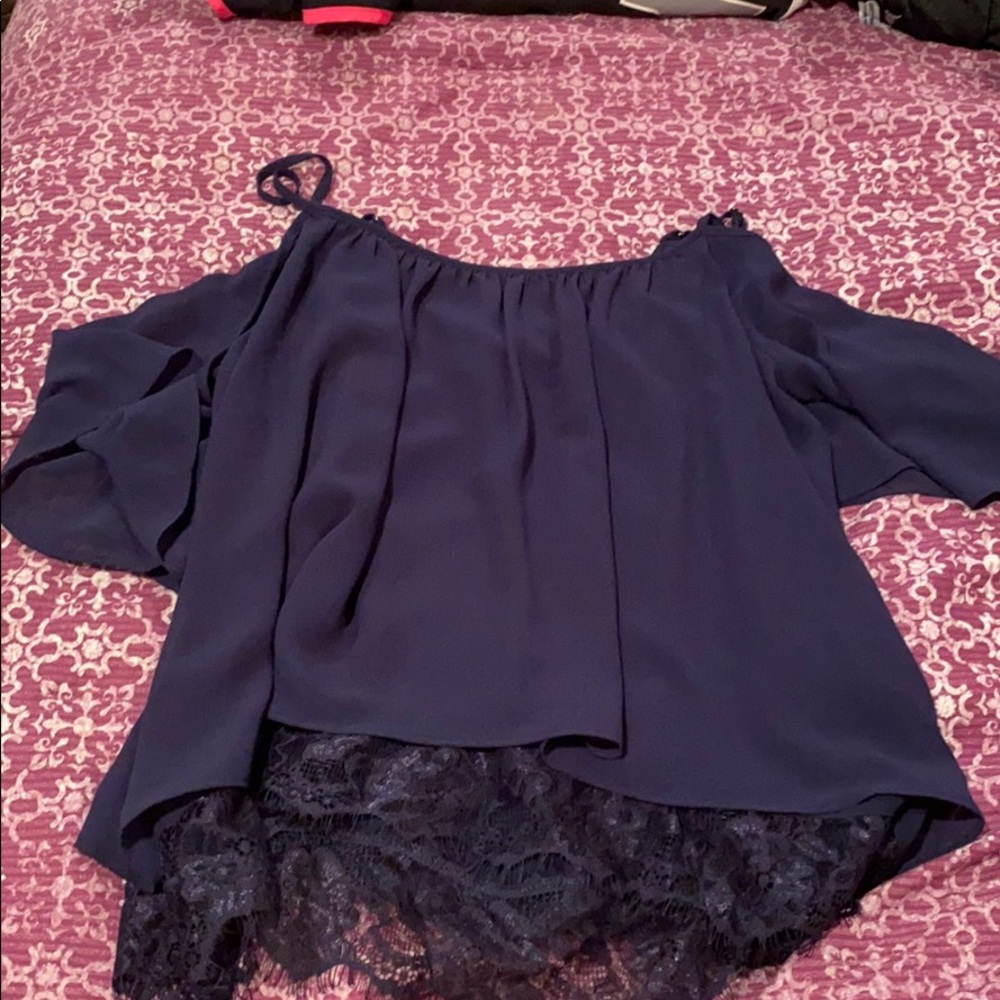 Blue off the shoulder shirt